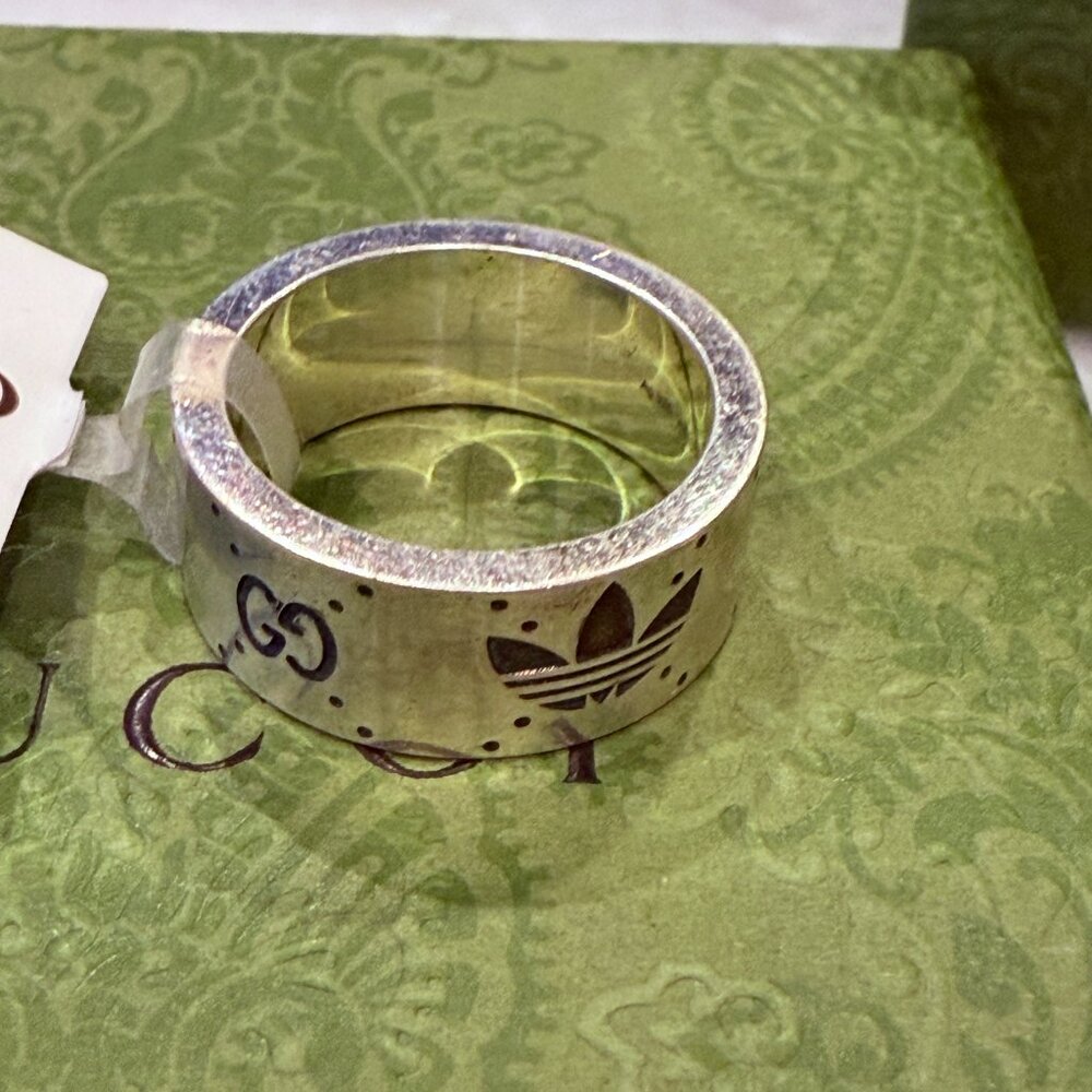 GUCCI X Adidas 702768 Engraved Ring Silver Ag925 GG Logo Size 21 (US 10) - Picture 10 of 13